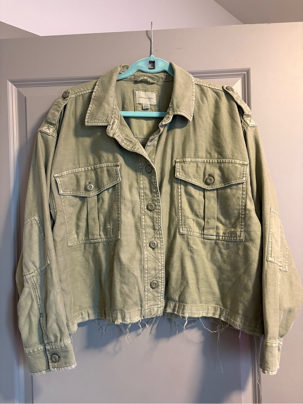 American Eagle Outfitters Sage Green Cropped Utility Jacket